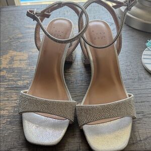 a new day Silver Rhinestone Block Heel Sandals size 6.5